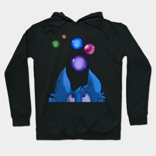 peekaboo cat with bubble planets in space - Blue cartoon funny cat playing peek a boo With colourful bubbles Hoodie